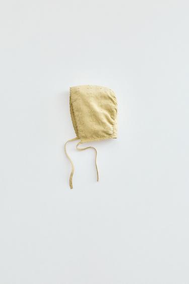 Zara EMBROIDERED LACE BONNET - Olive green