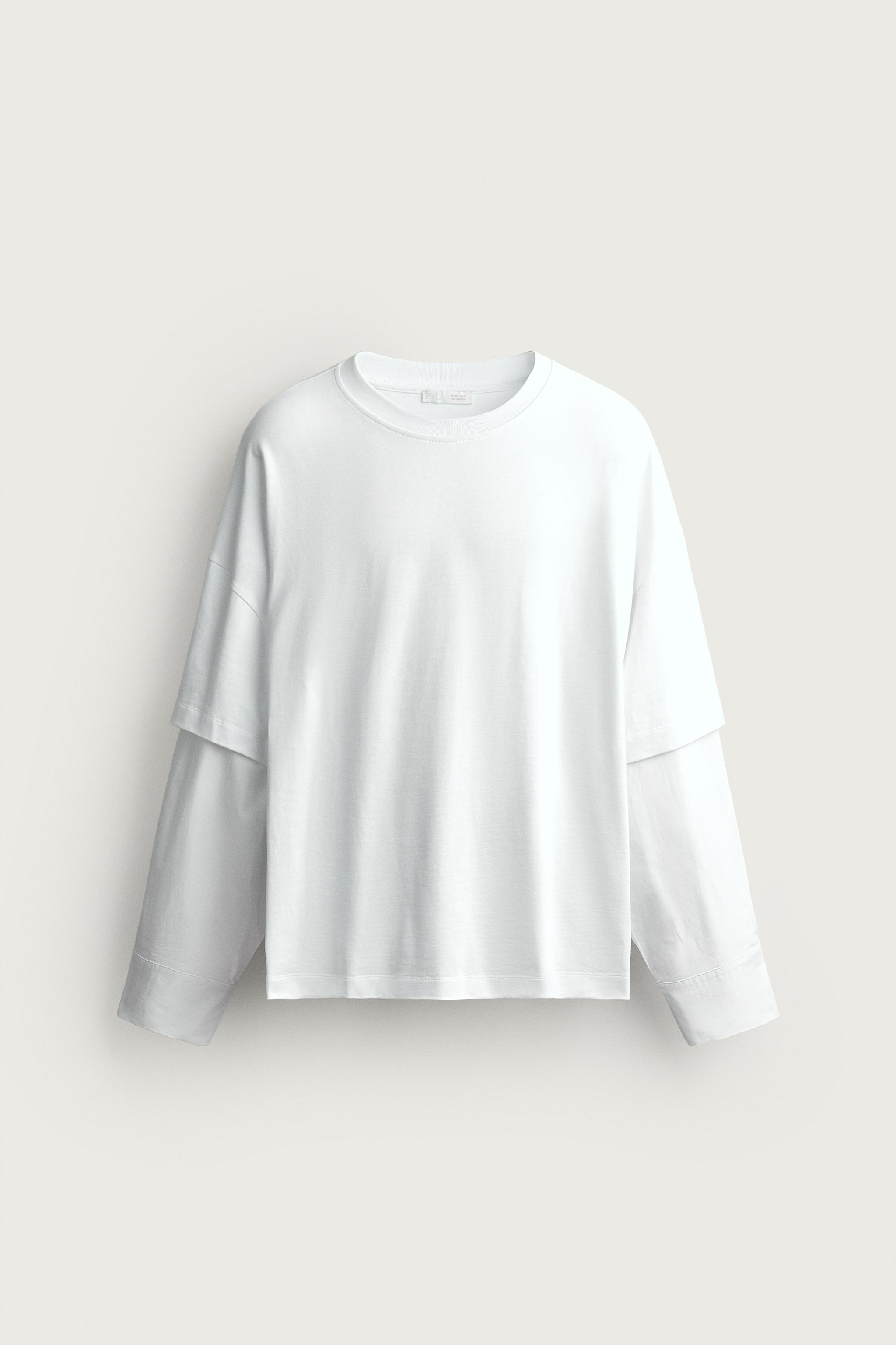 LAYERED EFFECT LONG SLEEVE T-SHIRT — White