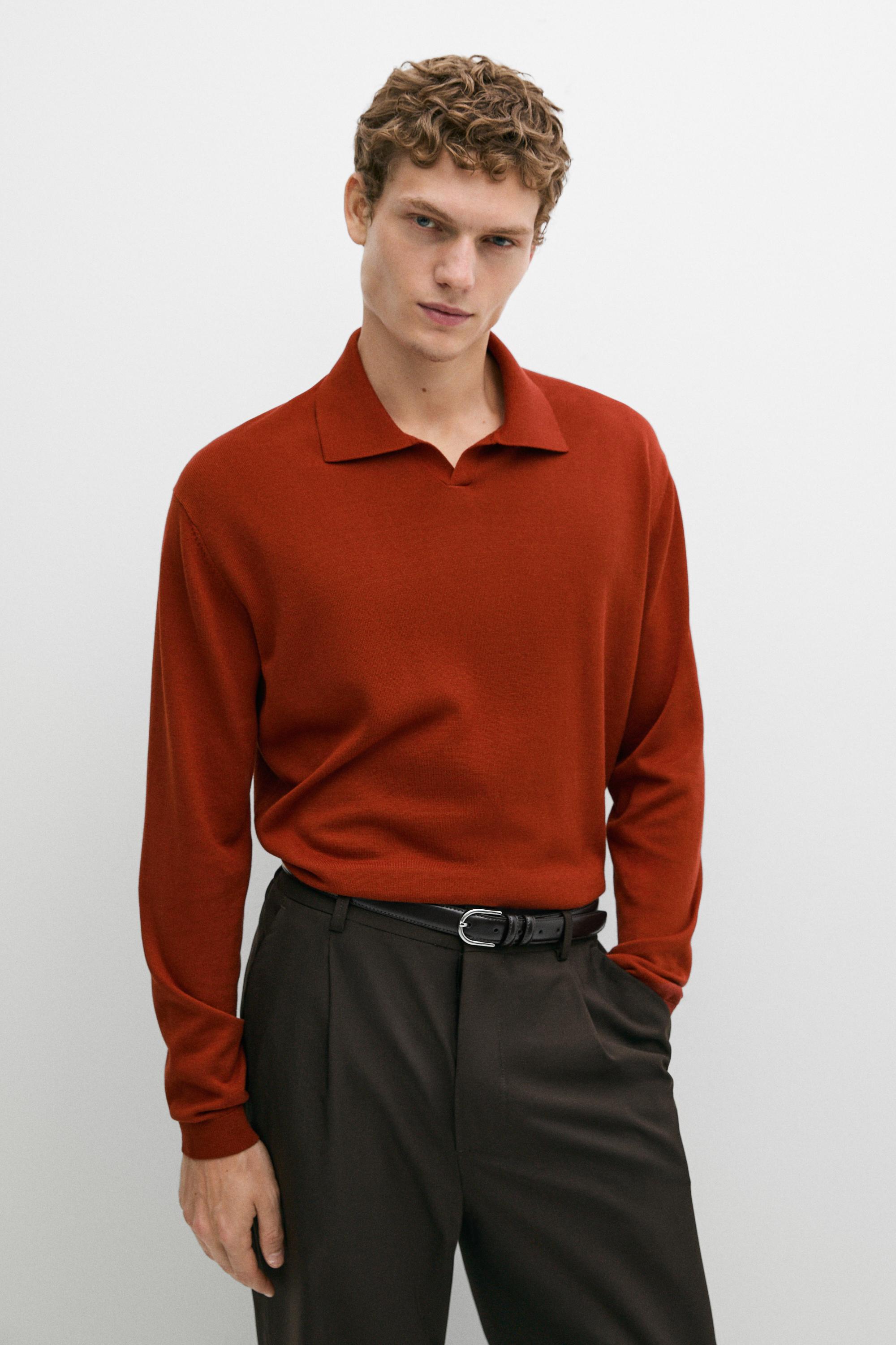 Polo collar knit sweater — Tangerine