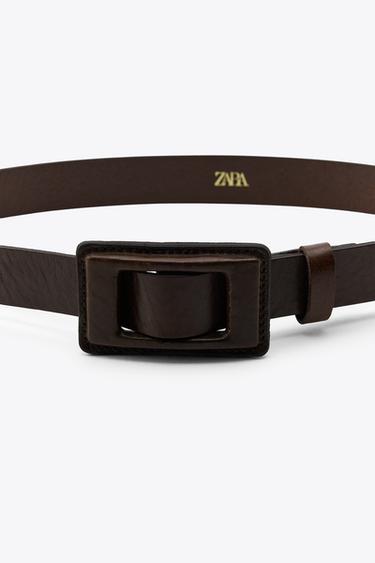 CEINTURE EN CUIR À BOUCLE DOUBLÉE - Marron de Zara - Image 2