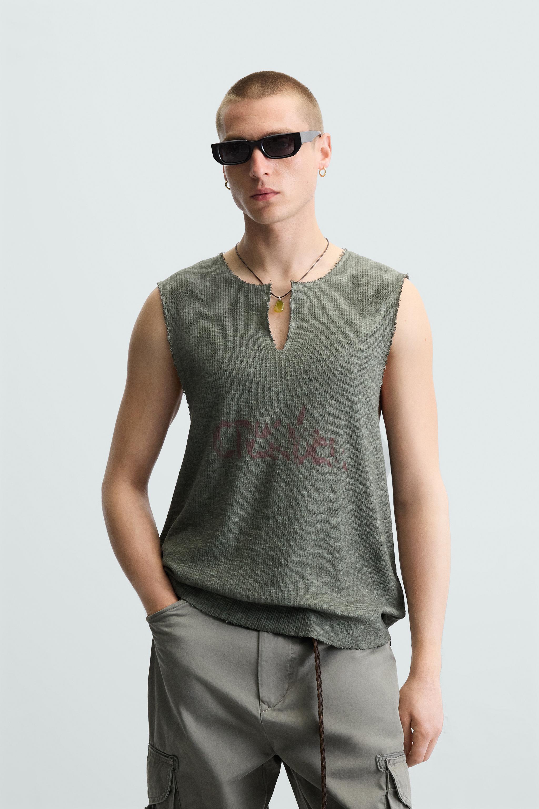 WASHED PRINTED KNIT TANK TOP - washed green | ZARA South Africa