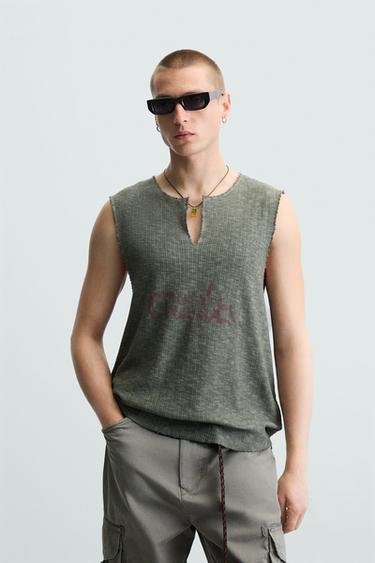 WASHED PRINTED KNIT TANK TOP - washed green by Zara
