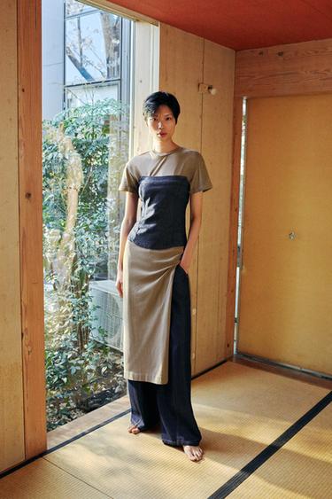 TRF デニム ストラップレストップスダークインディゴブルーZaraのTRF デニム ストラップレストップス - ダークインディゴブルー 