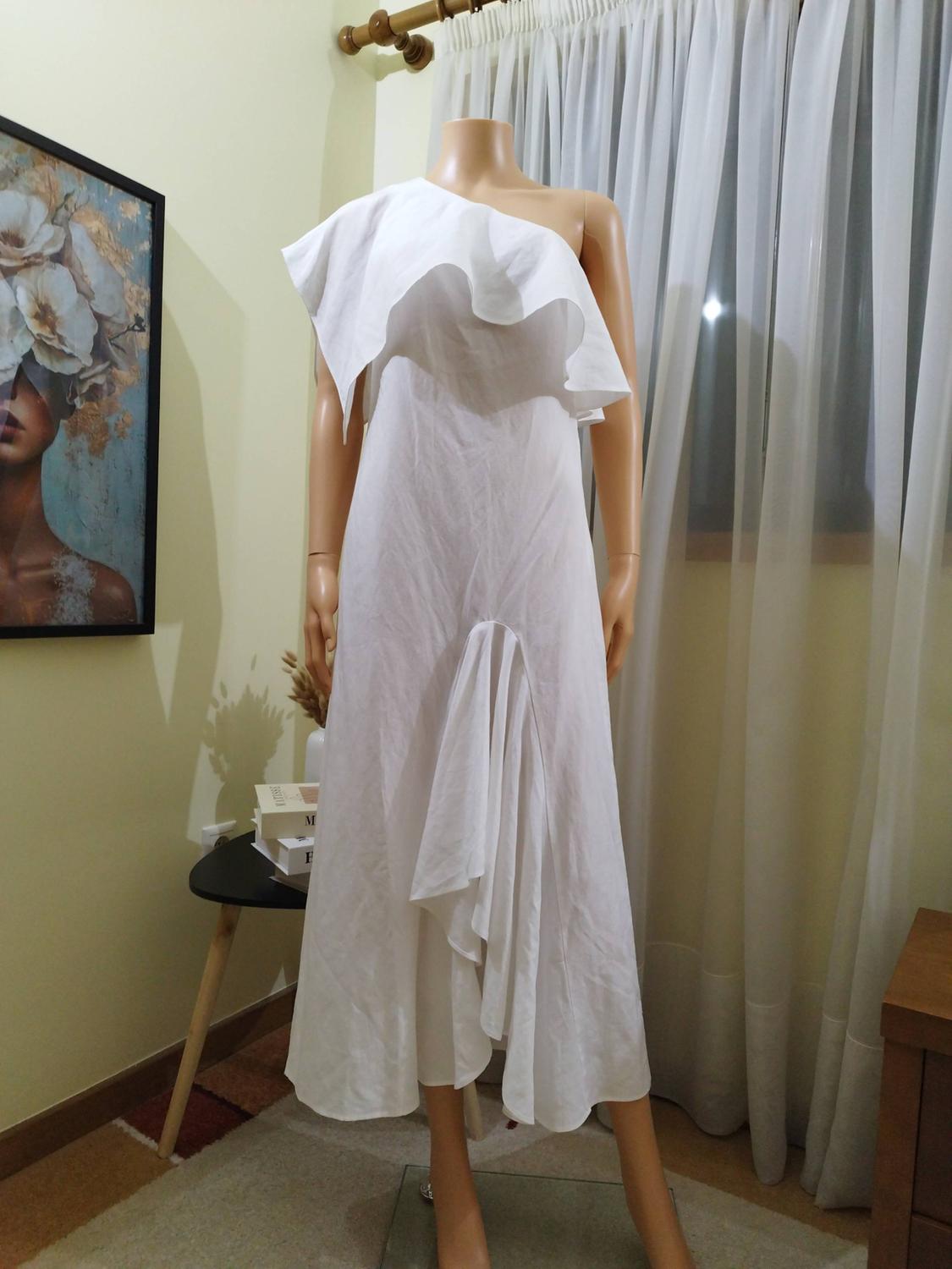 ZW COLLECTION ASYMMETRIC LINEN BLEND DRESS WITH RUFFLES - Image 2