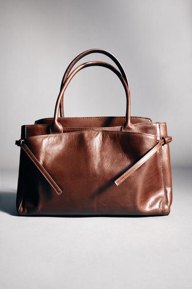 BOLSO PIEL CITY - Tostado oscuro de Zara