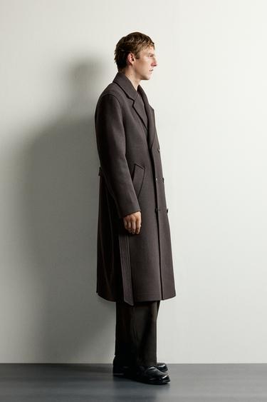 WOOL-BLEND BELTED DOUBLE-BREASTED COAT — Brown 2