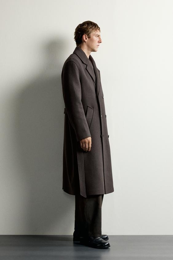 MANTEAU À BOUTONNAGE CROISÉ AVEC LAINE ET CEINTURE - Marron de Zara - Image 3