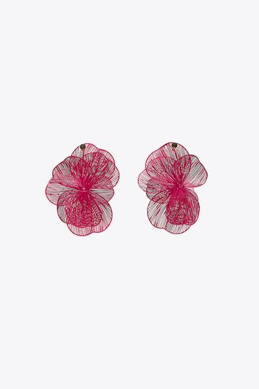 CONTRAST TRIM FLOWER EARRINGS - Fuchsia by Zara - Image 3