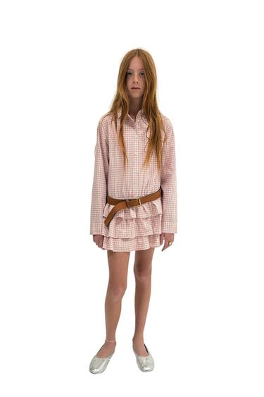 PLAID RUFFLED SHIRT DRESS — Pink 2