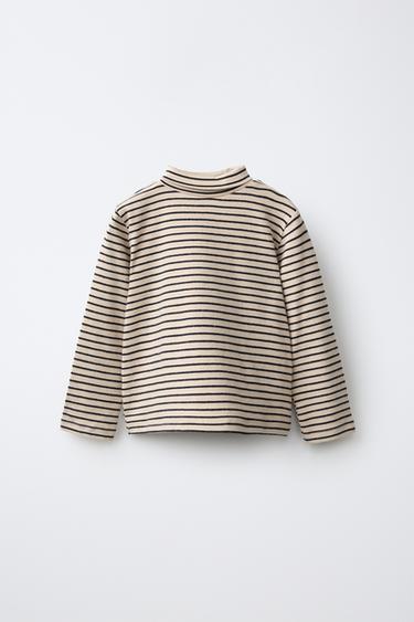 ROLLKRAGENSHIRT MIT streifen - Mittelbeige von Zara