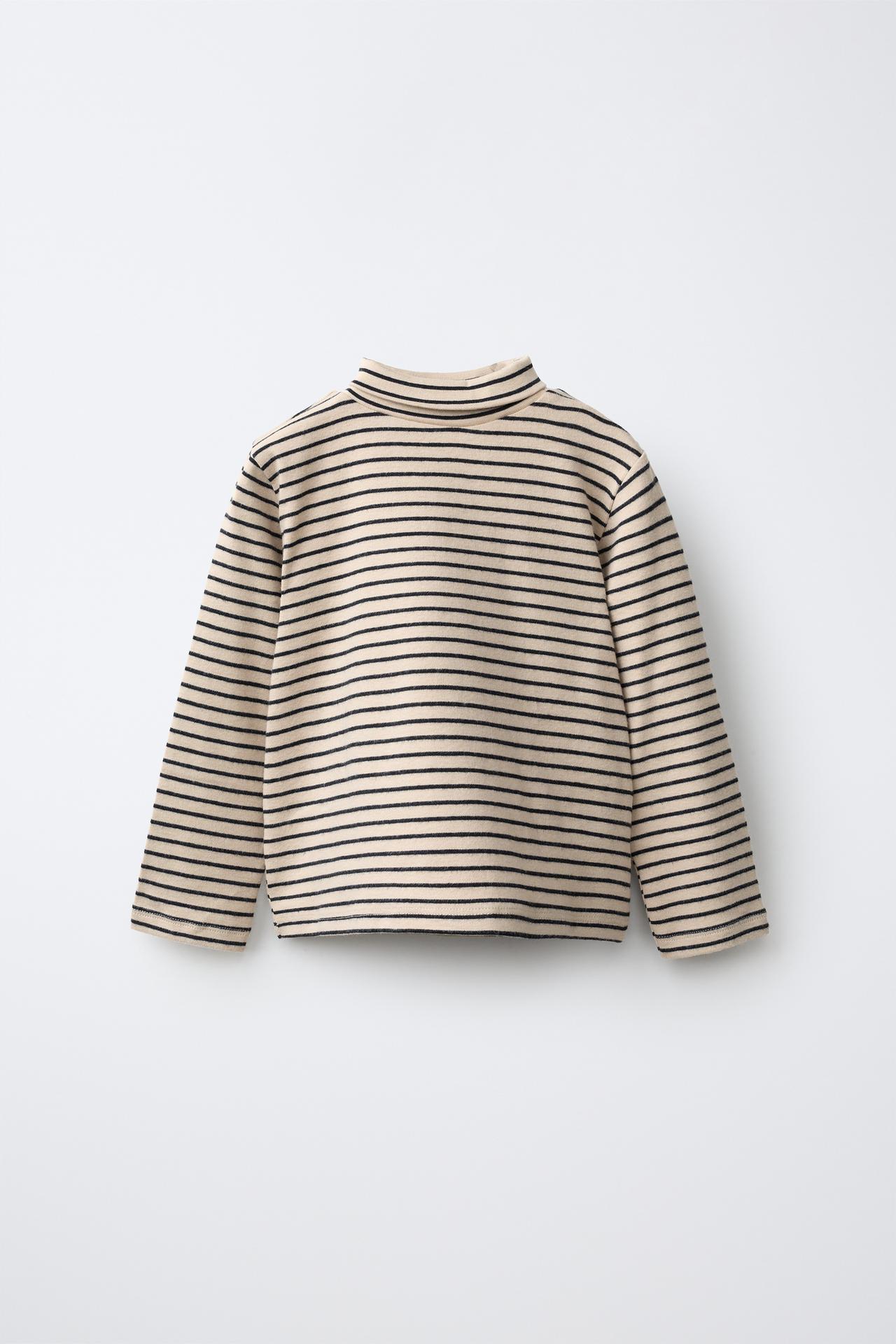 STRIPED TURTLENECK T-SHIRT — Mid-ecru
