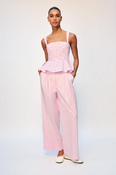 КОРСЕТНИЙ ТОП У СМУЖКУ З КВІТАМИ - Рожевий Zara