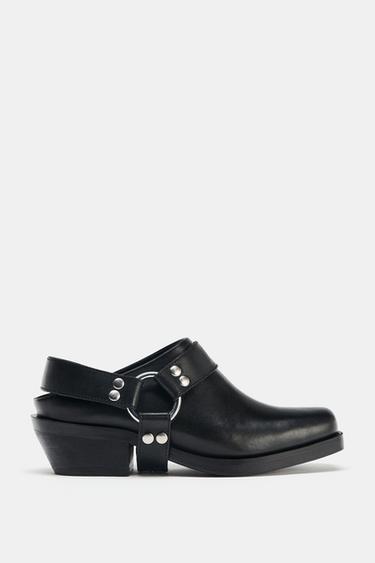 LEATHER BIKER CLOGS - Black by Zara