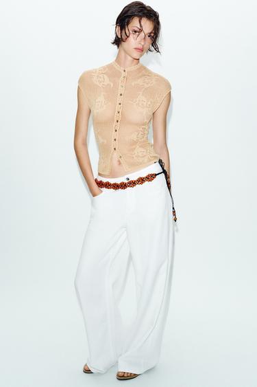 POINTELLE KNIT TOP - Beige-pink by Zara