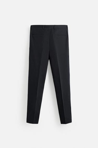 PANTALON DE COSTUME À CHEVRONS LIN ET COTON - Bleu marine de Zara - Image 7