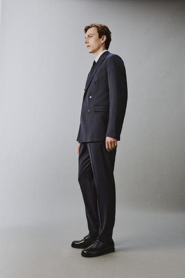 100% WOOL PINSTRIPED SUIT TROUSERS - Navy blue by Zara - Image 3