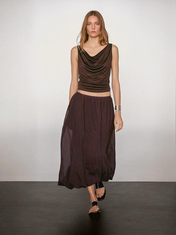 Pleated balloon midi skirt