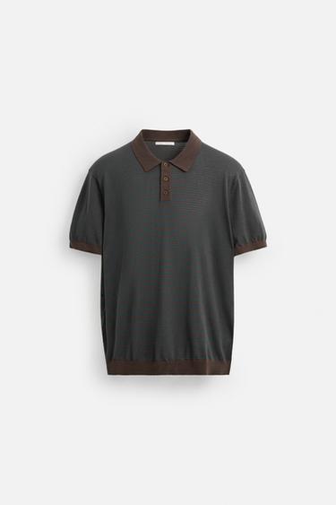 POLO EN MAILLE JACQUARD À RAYURES - Marron / Vert de Zara - Image 6