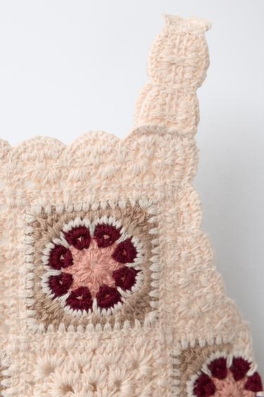 KNIT DUNGAREES WITH FLORAL CROCHET - Light beige by Zara - Image 2