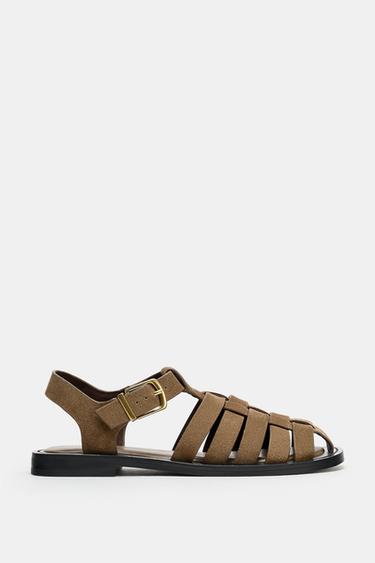 Zara SPLIT LEATHER FISHERMAN SHOES - Beige