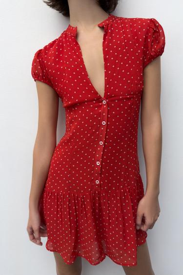 SHORT DOT DRESS - Red / White by Zara