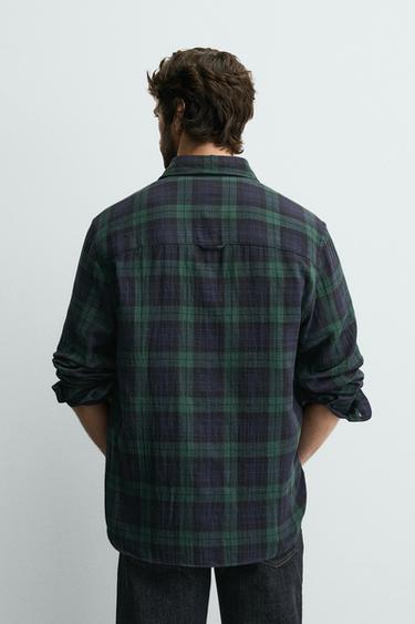 TEXTURED CHECK SHIRT - Blue / Green by Zara - Image 2