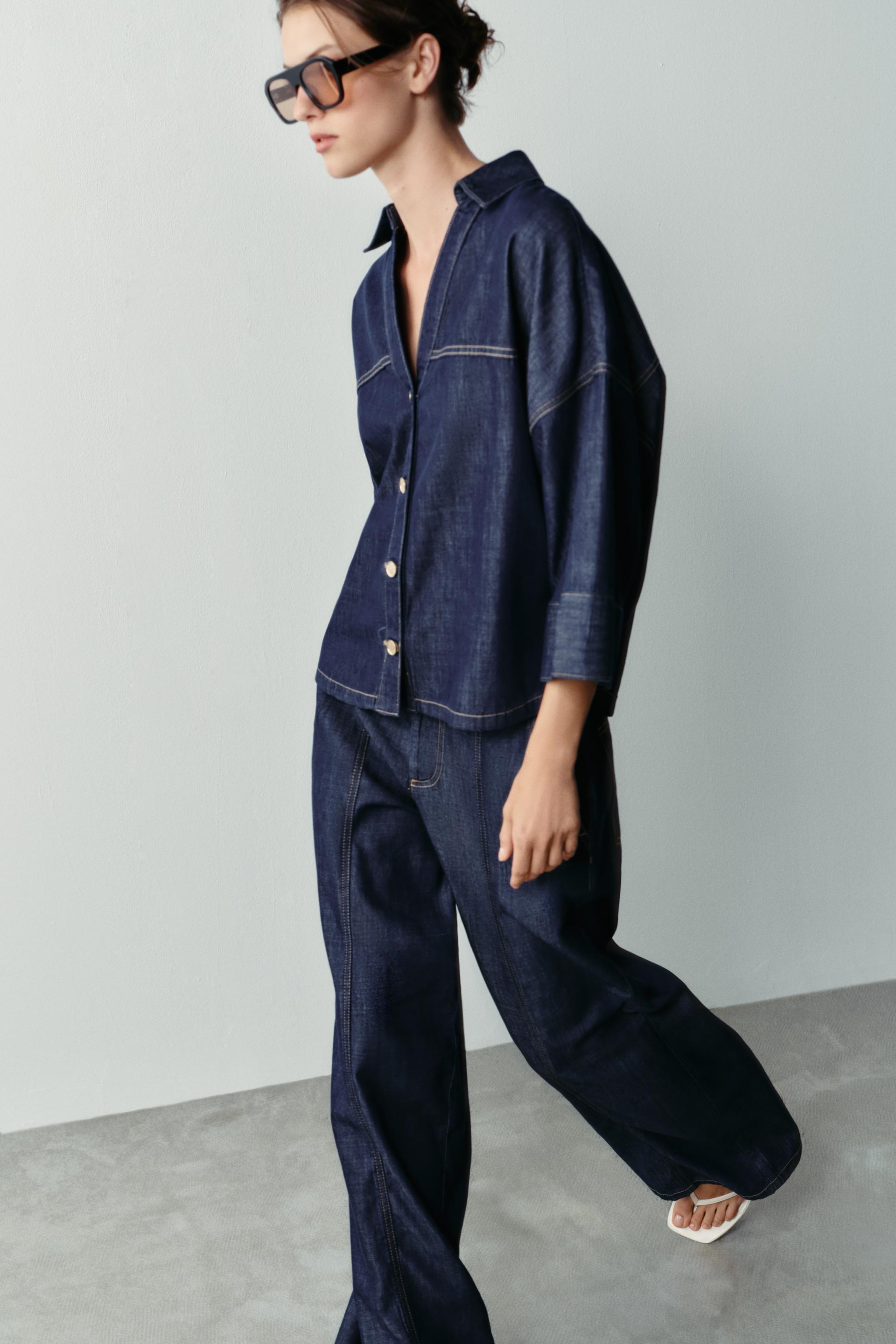 Женские рубашки Zara Z1975 WIDE SLEEVE DENIM SHIRT — фото 4