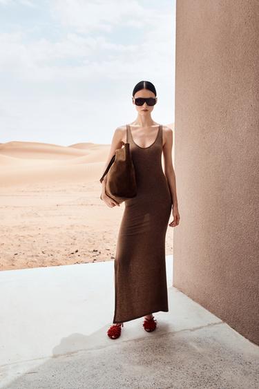 Zara 長版肩帶連身裙 - 斑紋棕色