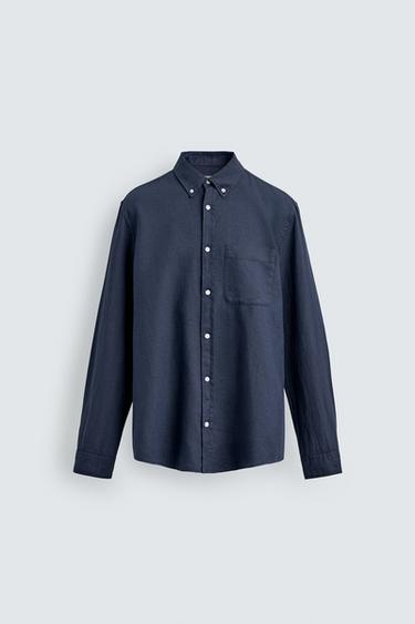 РУБАШКА REGULAR FIT ИЗ ЛЬНА И ХЛОПКА — СИНИЙ от Zara