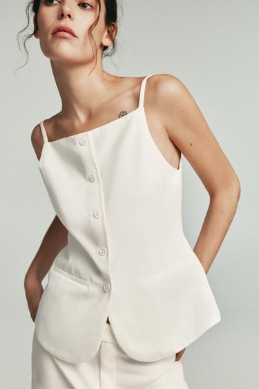 Zara BUTTON TOP - Ecru