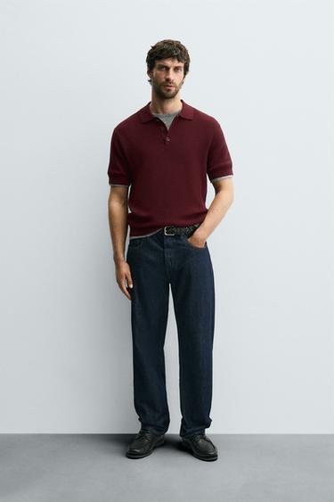 PURL KNIT POLO SHIRT - Burgundy by Zara - Image 0