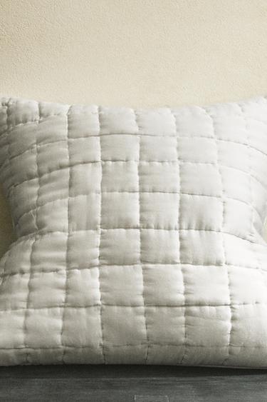 SILK AND COTTON CUSHION COVER FOR QUILTS - Light grey by Zara