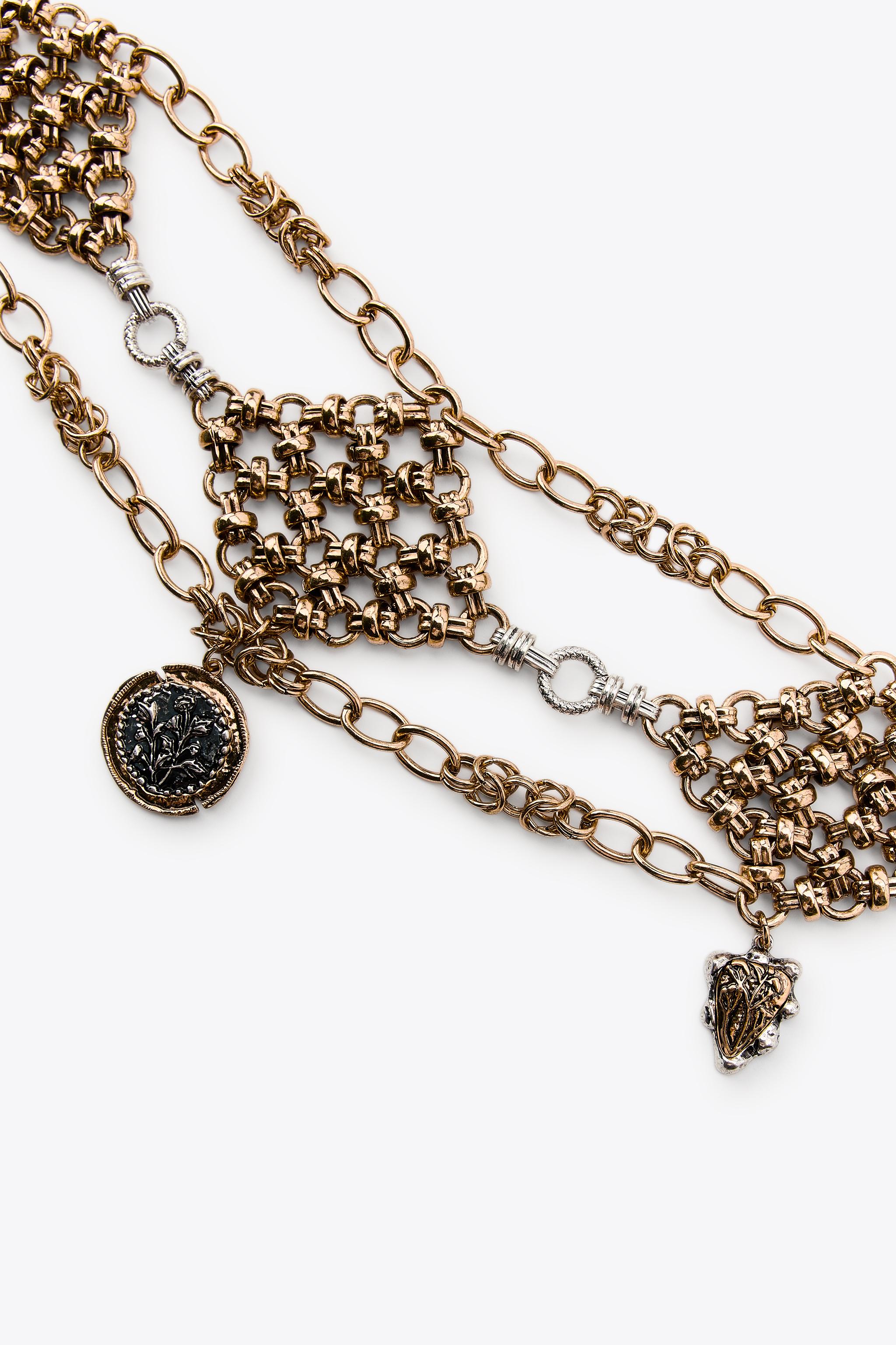 METAL BELT WITH RHOMBUS AND MEDALS - Gold / Silver | ZARA  display picture 3