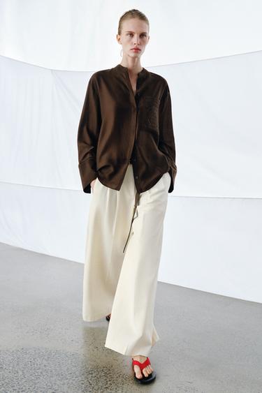 CAMISA BOLSILLO BORDADOS ZW COLLECTION - Marrón de Zara