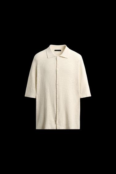 Zara IRREGULAR KNIT SHIRT - Oyster-white