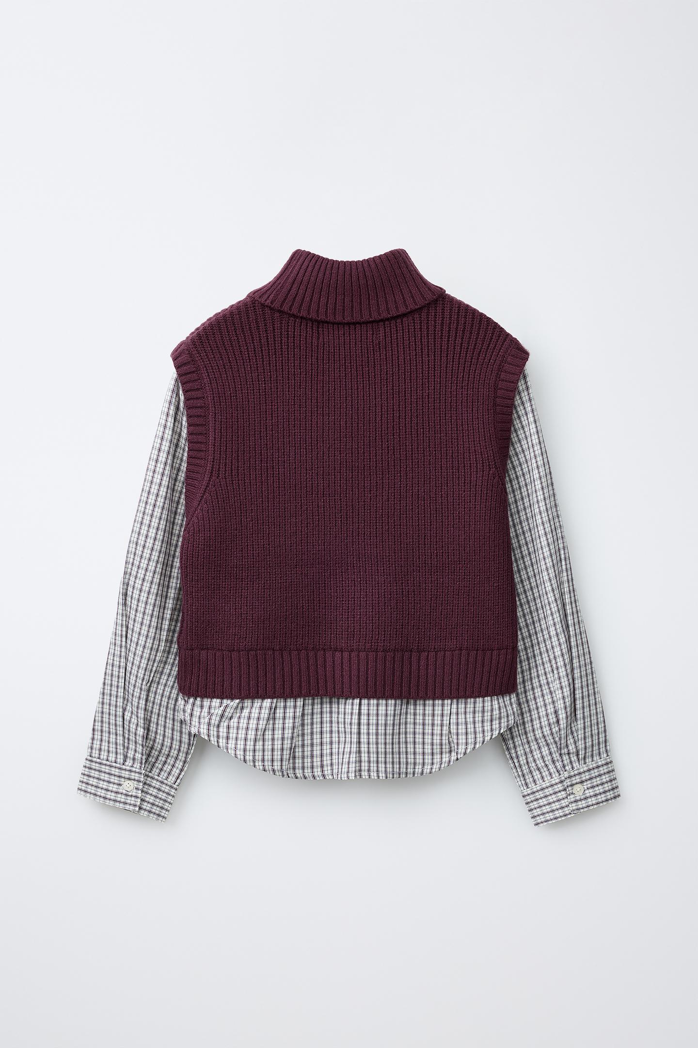 Детская рубашка Zara Plaid Shirt with Knit Vest, цвет: Бордовый — фото 2