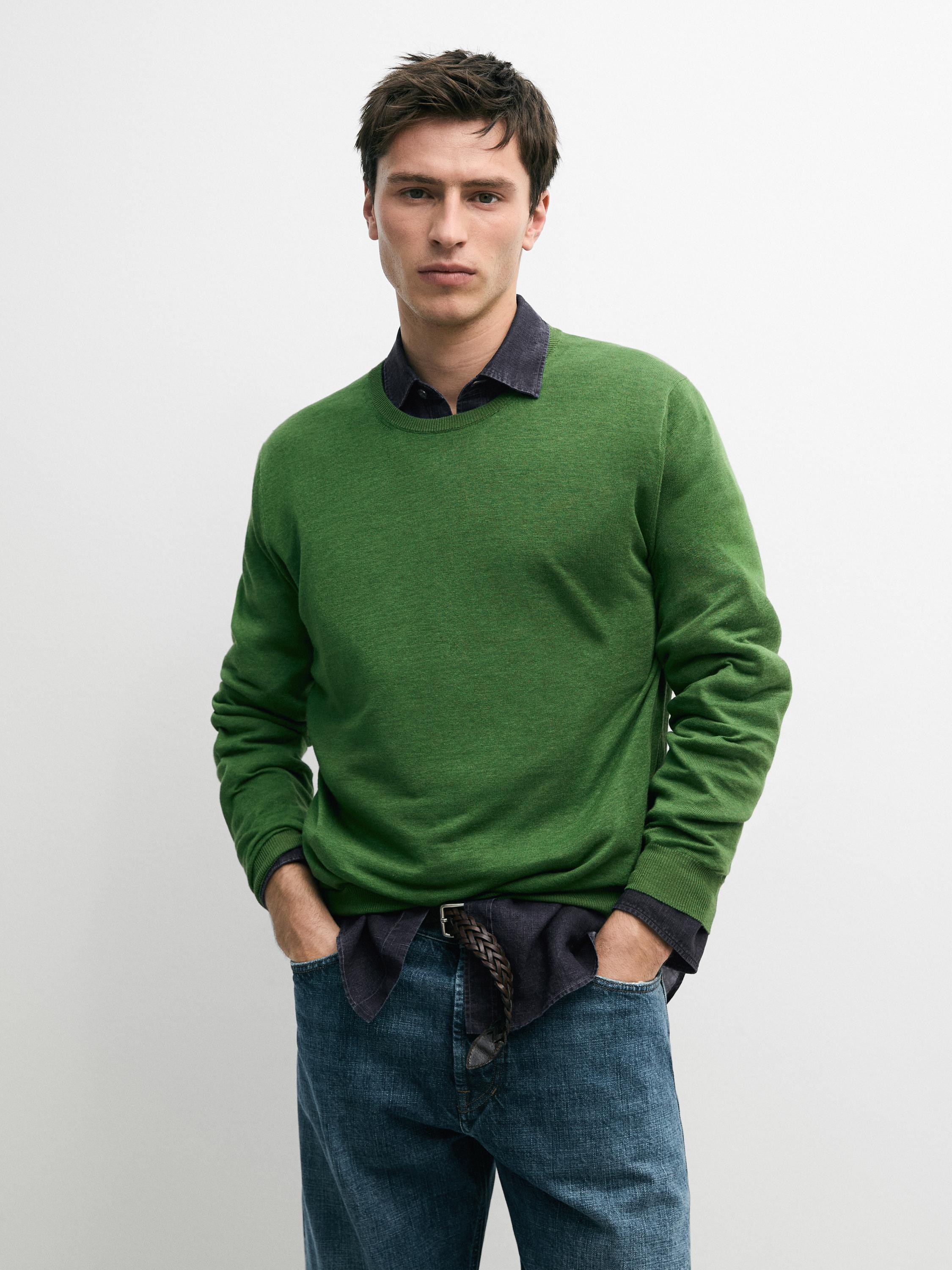 Linen and cashmere knit crew neck sweater — 577