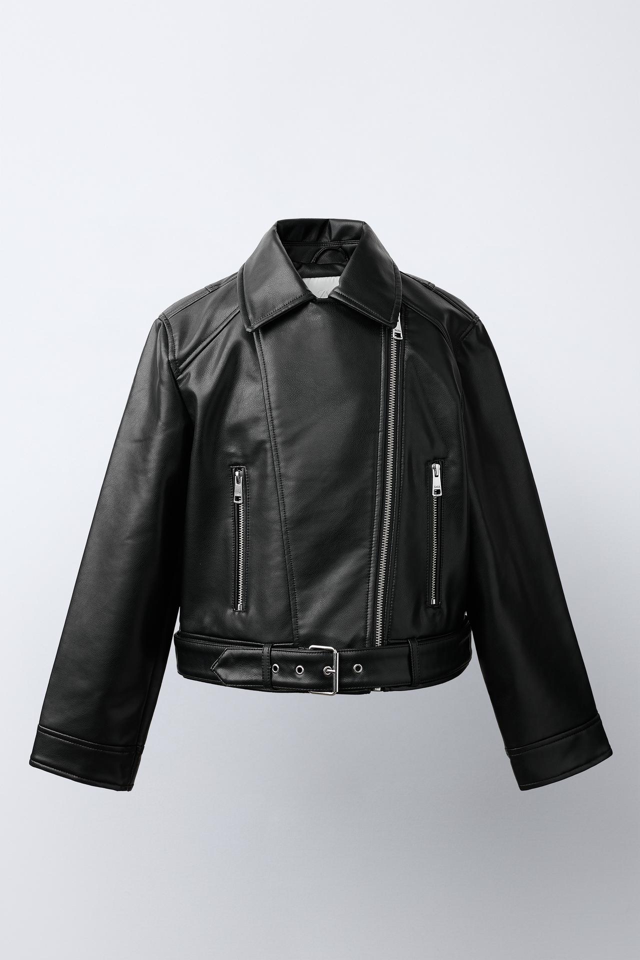 LEATHER EFFECT BIKER JACKET — Black