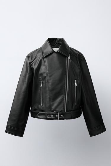 LEATHER EFFECT BIKER JACKET — Black 2