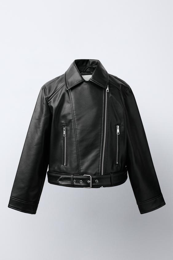 LEATHER EFFECT BIKER JACKET - Black by Zara - Image 0