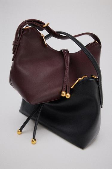 MINI BUCKET BAG WITH BALL DETAIL - Burgundy Red by Zara