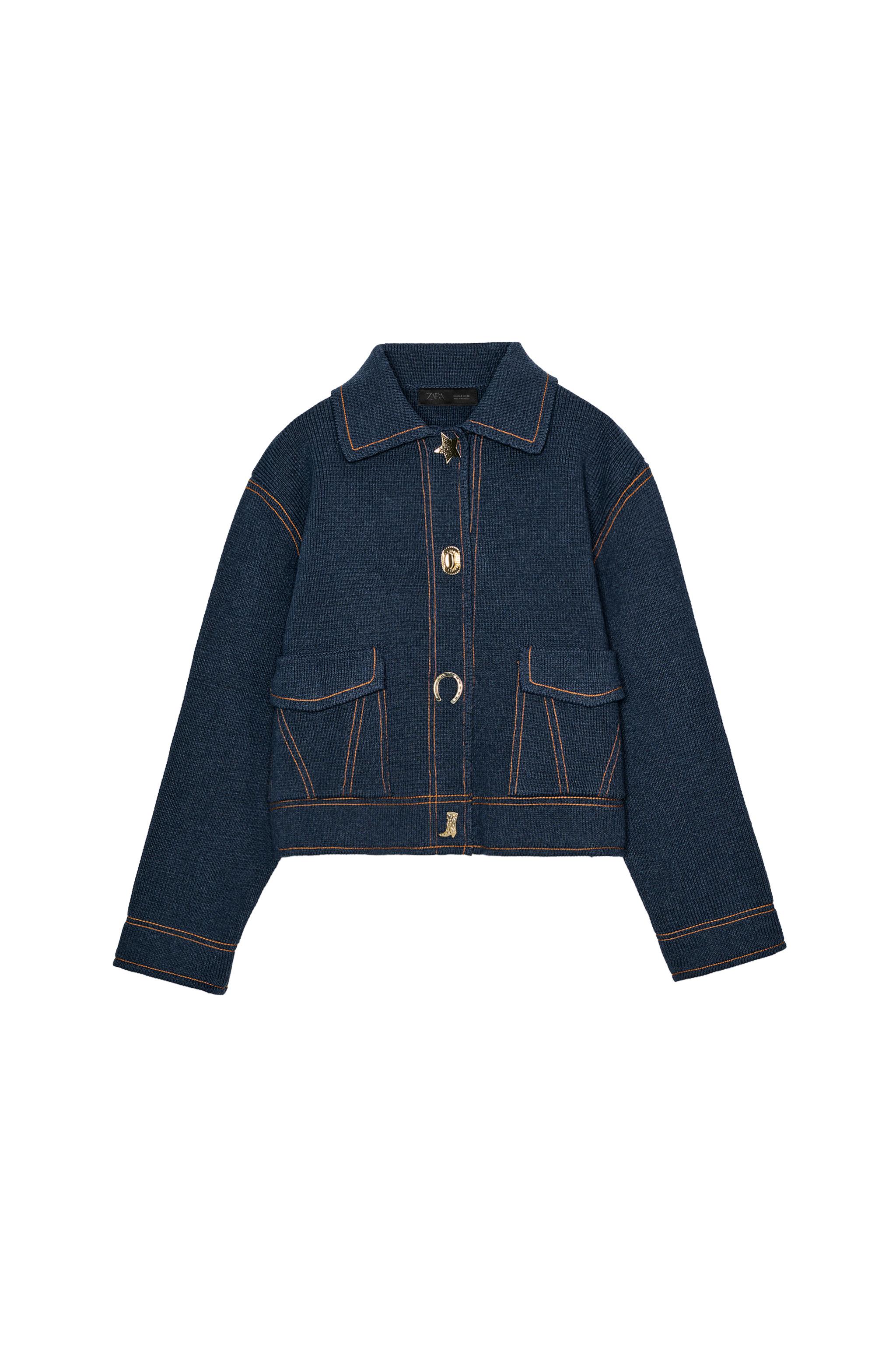 コントラストボタン付きニットジャケット - ブルー | ZARA Japan / 日本
