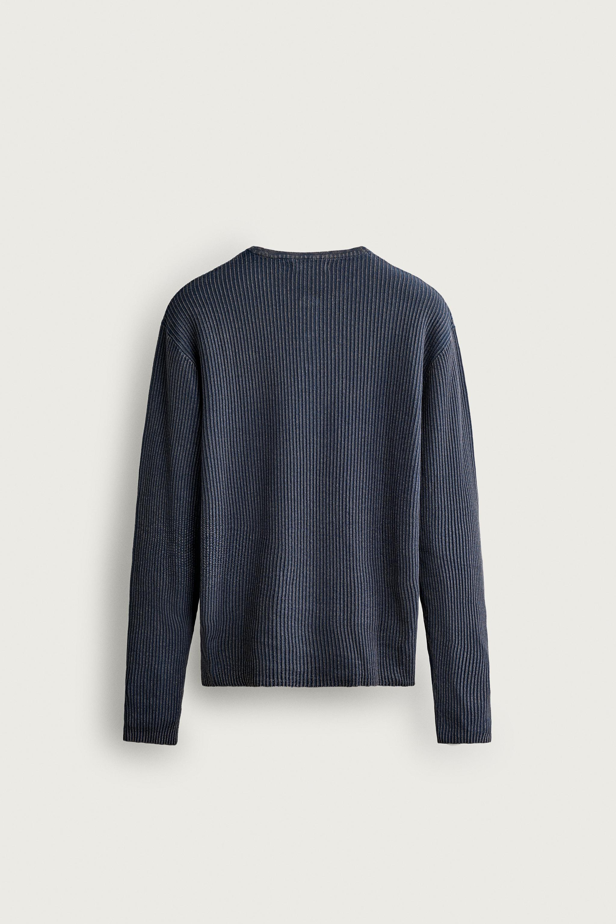HENLEY KNIT T-SHIRT — Faded navy