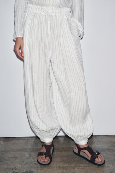 CELANA PANJANG POF MOTIF GARIS ZW COLLECTION - bergaris dari Zara