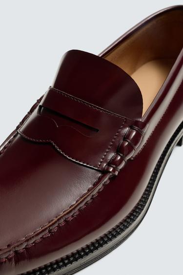 LEATHER PENNY LOAFERS - Burgundy Red by Zara - Image 2
