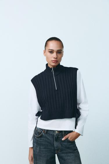 ZIP-UP GILET T-SHIRT - Dark navy by Zara - Image 0
