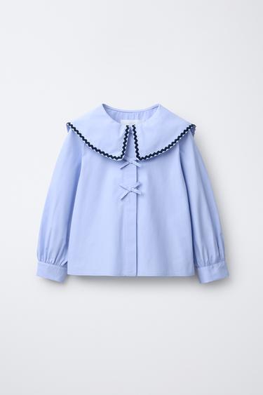 Zara WAVY TRIM COLLAR SHIRT - Light blue