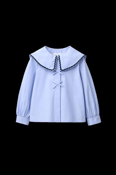 BLUSE MIT WELLENKANTEN-KRAGEN - Hellblau von Zara - Bild 0