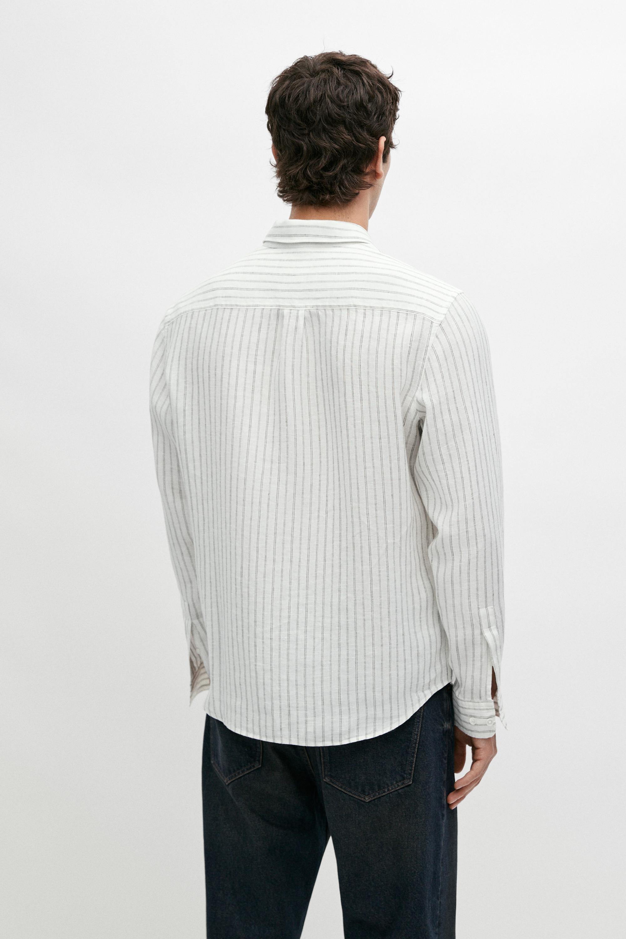 Chemise regular fit à rayures 100 % lin