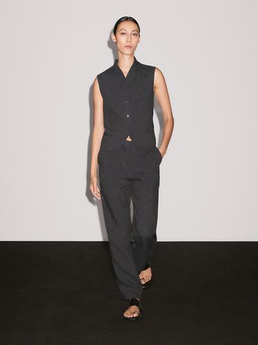 Zara 100% linen high neck vest - Cobalt